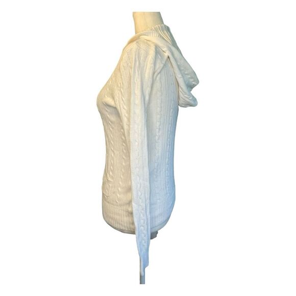 Vintage Merona Hooded Cable Knit Sweater White Cotton Long Sleeve Kanga Pocket X - Picture 2 of 8
